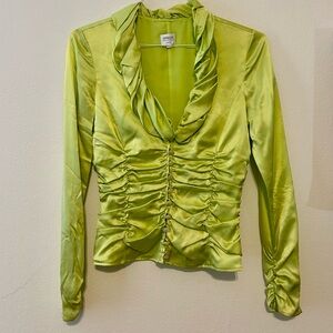 Armani satin ruffle blouse - vintage Y2K brat green chartreuse